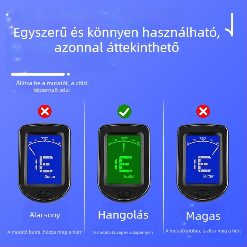 Univerzális elektronikus hangszerhangoló gitárhoz, basszushoz, ukulele-hez és hegedűhöz