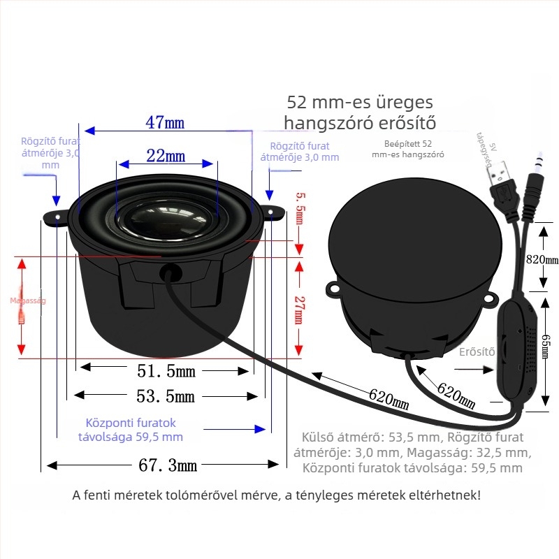 Jinggeyuan 52 Mini hangszóró erősítő USB 5V tápegység digitális intelligens hang 4 ohm 3W számítógépes hangszóró
