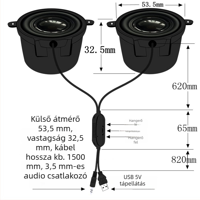 Jinggeyuan 52 Mini hangszóró erősítő USB 5V tápegység digitális intelligens hang 4 ohm 3W számítógépes hangszóró