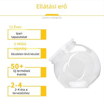 Új PET műanyag edény nassolnivalók és diófélék számára, félköríves ferde nyílással, átlátszó széles nyílású fedéllel