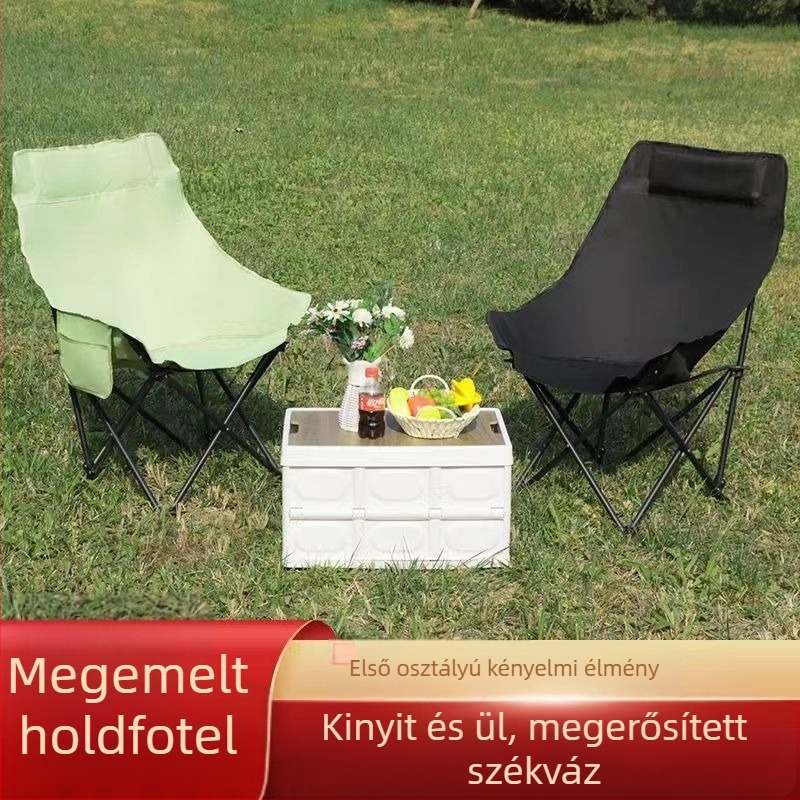Magas háttámlás hold alakú szék kültéri kempingezéshez, strandhoz, hordozható összecsukható horgászszék