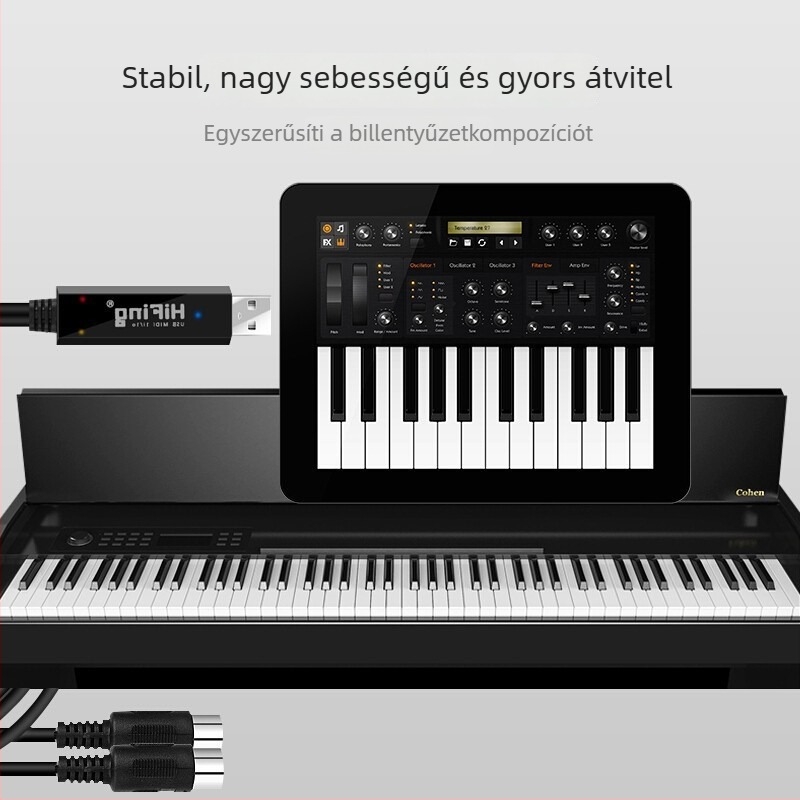 USB-MIDI kábel ötpinces csatlakozóval iPad elektronikus zongorához és zeneszerkesztéshez