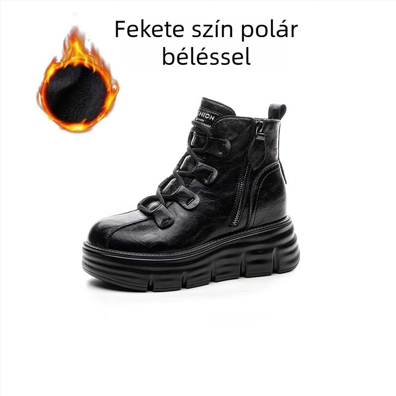 Női Martin csizmák 8 cm-es platformával a magasság növeléséhez, retro stílus, mikroszálas felsőrész, hálós bélés, elöl fűzés és oldalsó cipzár, őszi-téli viseletre