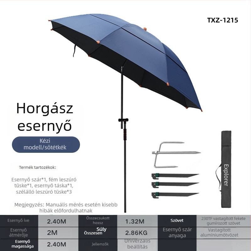 Explorer horgásznapernyő, nagy, háromszakaszos összehajtható UV-védelmével, 2.2–2.4 m