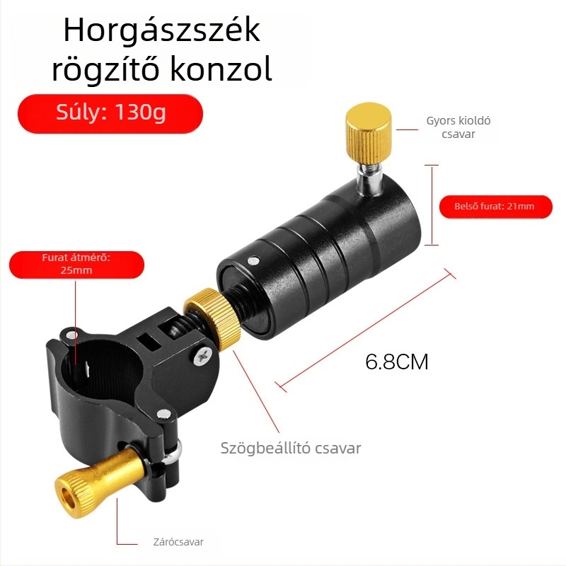 Horgász székre szánt kiegészítők, négy részes készlet: turret állványtartó, univerzális csat, csali tál, fekete-arany napellenző állvány