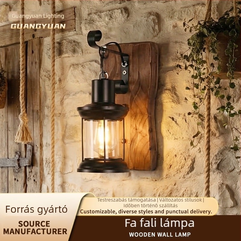 LED vintage falikar éttermek és bárok számára, amerikai ipari stílus, fa belső falikar
