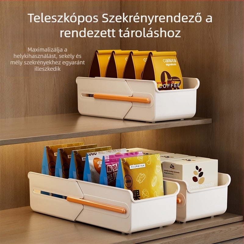 Kiterjeszthető fiókos tároló szekrényhez, nassolnivalók és apró tárgyak tárolására, konyhai mély sarokban