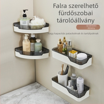 Műanyag falra szerelhető fürdőszobai tároló, fúrás nélkül, helytakarékos polc mosdóhoz és vécéhez