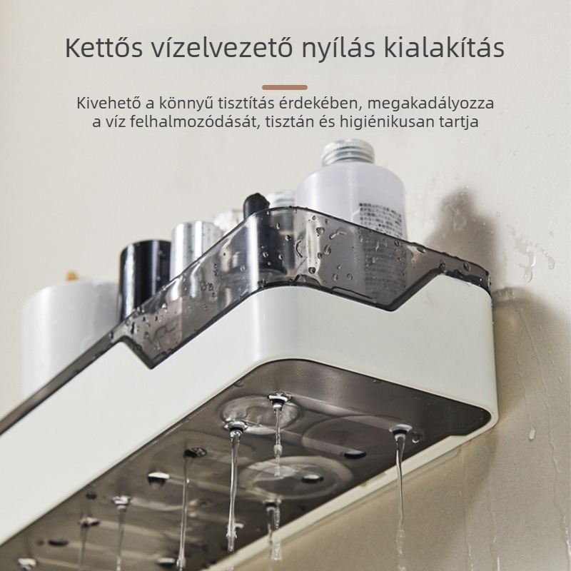 Műanyag falra szerelhető fürdőszobai tároló, fúrás nélkül, helytakarékos polc mosdóhoz és vécéhez