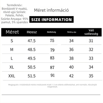 Női pamut V-nyakú rövid ujjú felső, karcsú szabással és oldalsó redőkkel