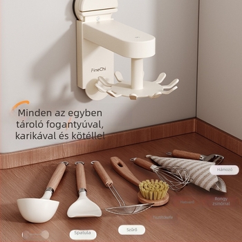 Konyhai vákuumos akasztó – forgó spatula- és kanálrács falra szerelhető, fúrás nélkül, többfunkciós tároló