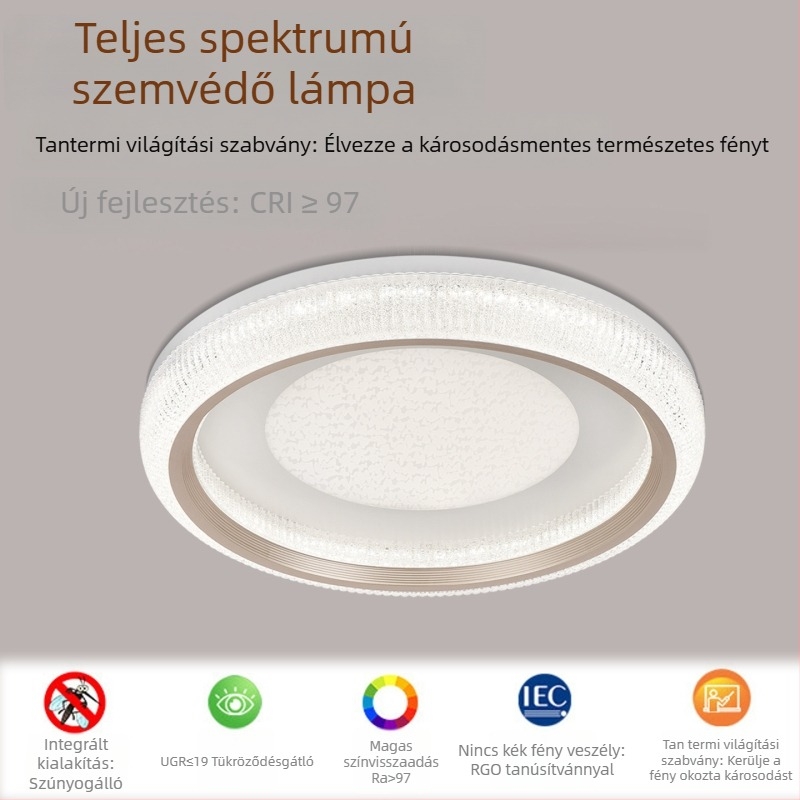 Hálószoba mennyezeti lámpa – modern, minimalist, könnyed lux, kristályos homokkrém stílus, teljes spektrum világítás