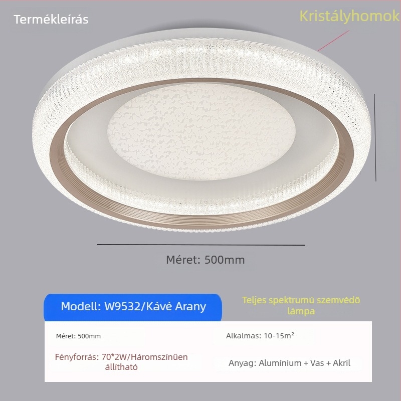 Hálószoba mennyezeti lámpa – modern, minimalist, könnyed lux, kristályos homokkrém stílus, teljes spektrum világítás