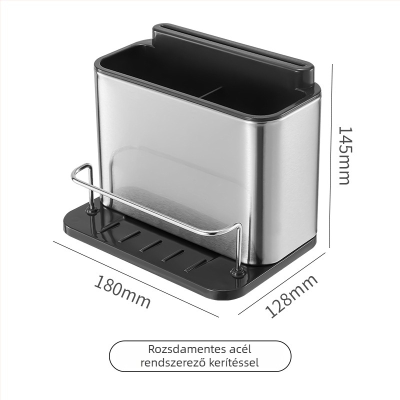 Rozsdamentes acélból készült konyhai kés-tároló polc a pultra, minimalist dizájn