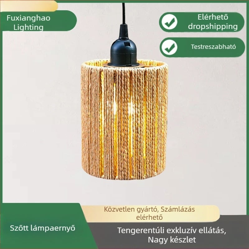 Rattan szövött lámpabura függőlámpához, zen stílusú, japán ihletésű, nappaliba, étkezőbe és dolgozószobába