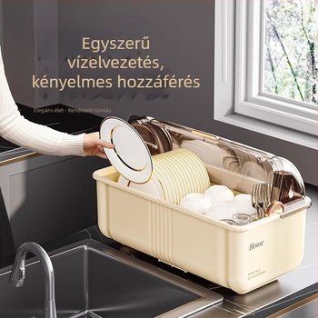 Asztali konyhai edény- és evőeszköztároló fedéllel