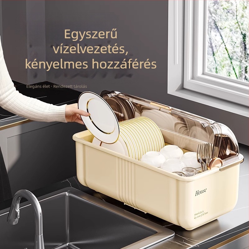 Asztali konyhai edény- és evőeszköztároló fedéllel