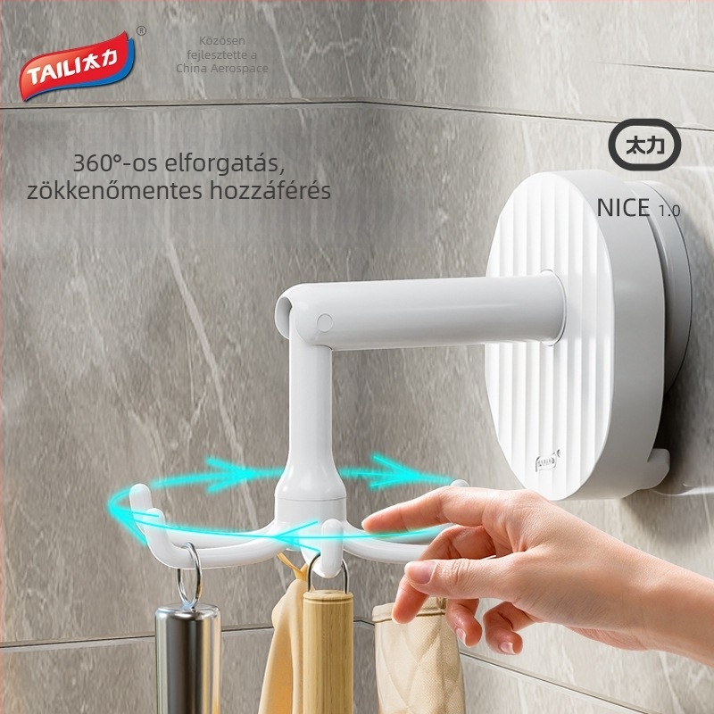 Konyhai falra szerelhető tartó szívókorongos rögzítéssel, forgó akasztókkal spatulákhoz és kanalakhoz