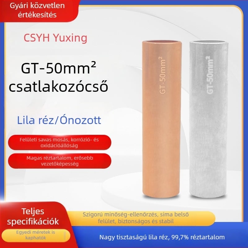 GT-50mm négyzet alakú természetes ónzott réz csatlakozócsővel, rézorral a vezetékekhez