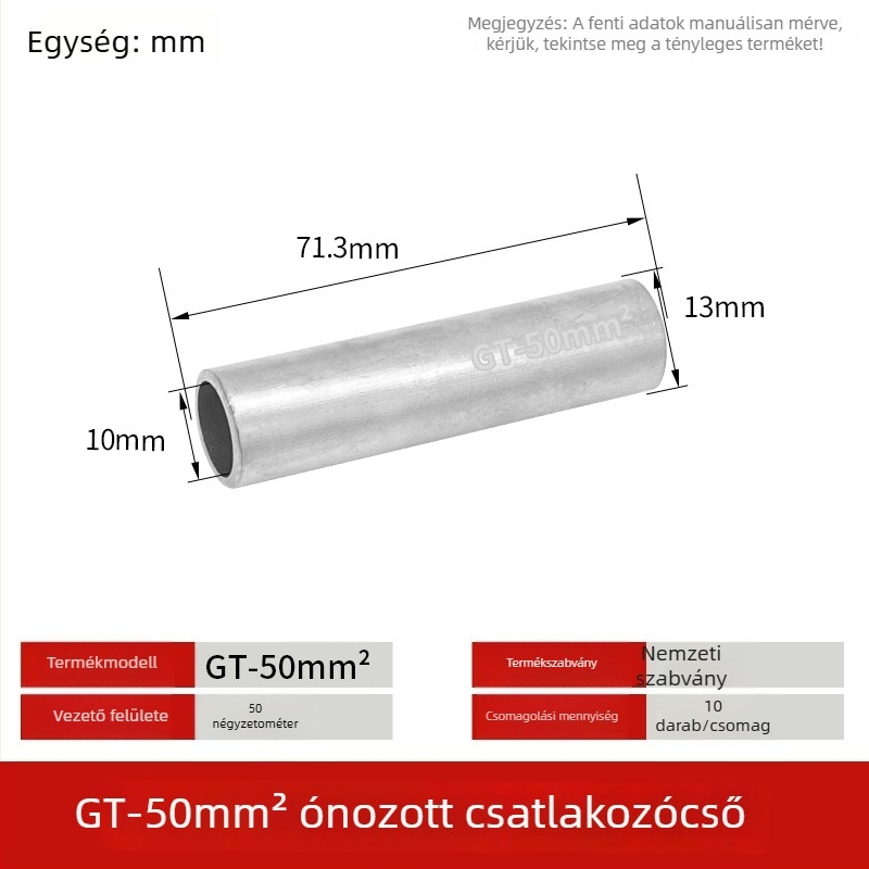 GT-50mm négyzet alakú természetes ónzott réz csatlakozócsővel, rézorral a vezetékekhez