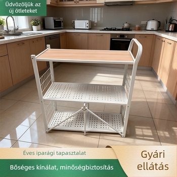 Konyhai összecsukható, több szintes acél tárolóállvány, szabadon álló, görgőkkel