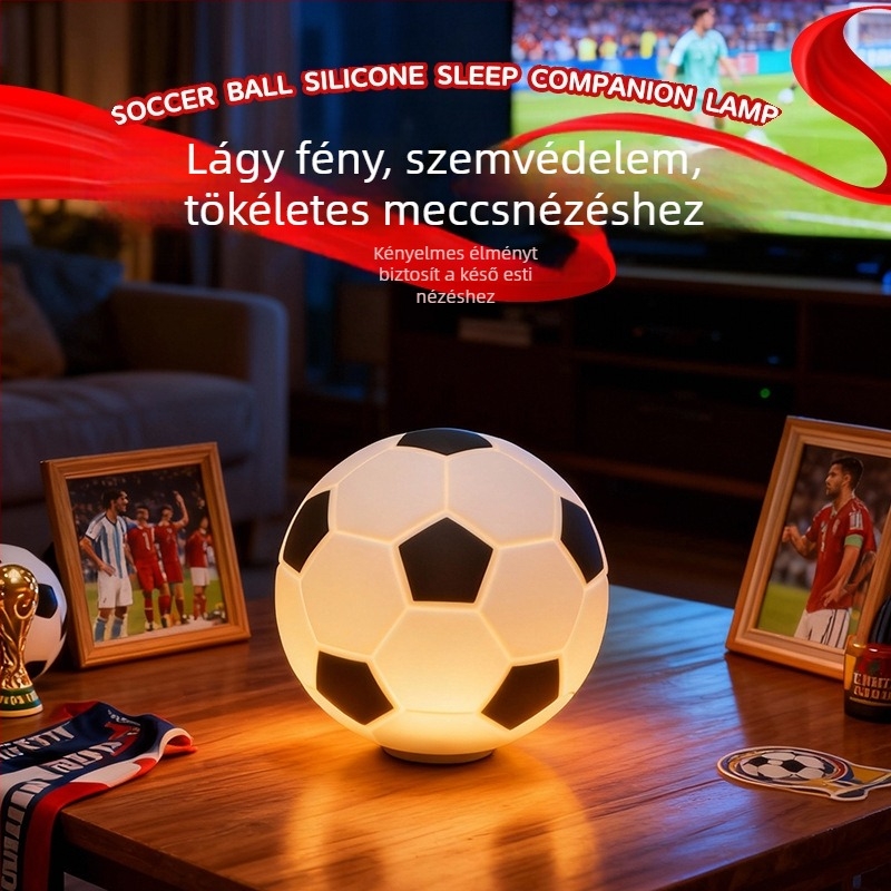 Szilikonból készült futball-labda formájú éjjeli lámpa érintésre működő kapcsolóval, hálószobai hangulatvilágítás, kreatív ajándék gyerekek szülinapjára