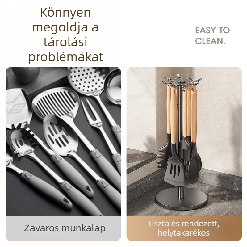 Forgó konyhai eszközök rendezője — pultra helyezhető tárolókanalak, spatulák és merőkanalak számára