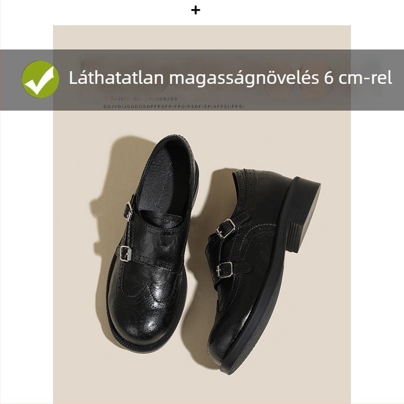 Női loaferek retro stílusban, rejtett 6 cm-es sarokkal, brog mintázat, slip-on, fleece bélés, brit-stílusú bőrcipő