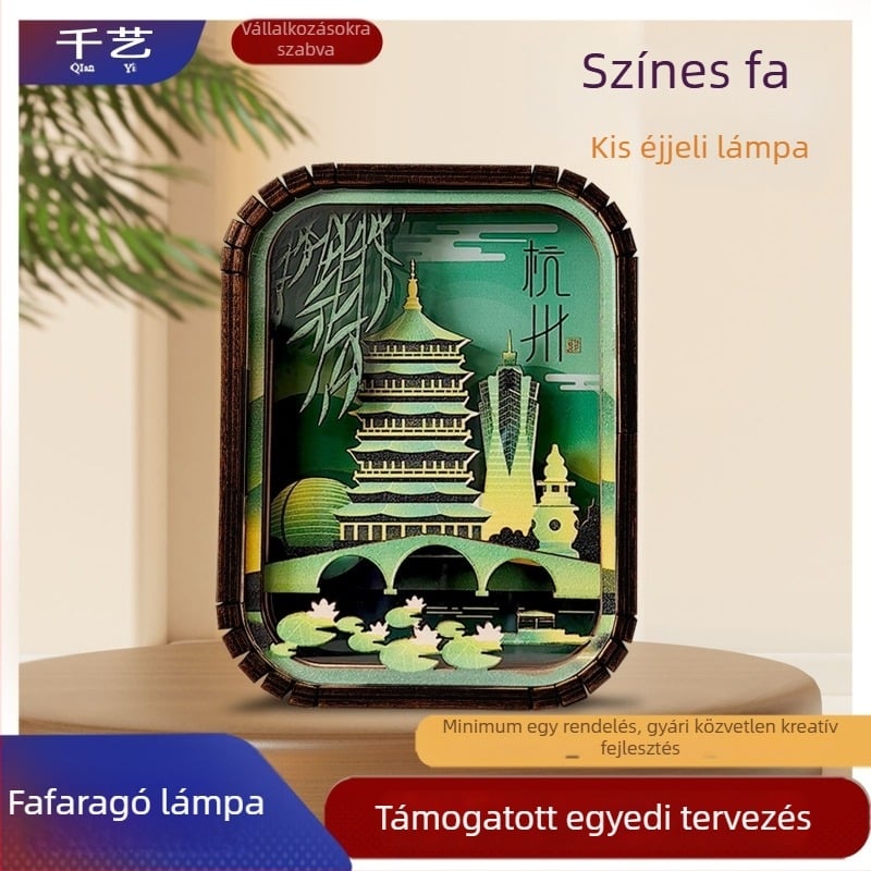Színes fa‑faragott éjjeli lámpa, nemzeti stílusú dísztárgy, városnéző szuvenír, üzleti ajándék, kulturális és kreatív termék