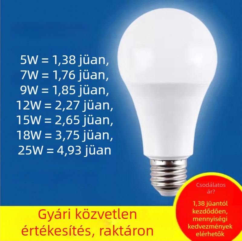 Műanyag bevonatú alumínium LED-kandella, E27-es csavaros vagy B22-es bajonett aljzattal, energiatakarékos, A60-forma