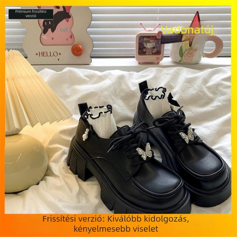 Női brit stílusú vintage loafers, 2025 őszi-téli modell, vastag talpú és chunky magas sarkú, fűzős, bőr cipők