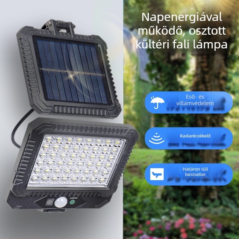 Vízálló LED-reflektor táj- és kertvilágításhoz mozgásérzékelővel és fényvezérléssel, napelemes, osztott kültéri falikar