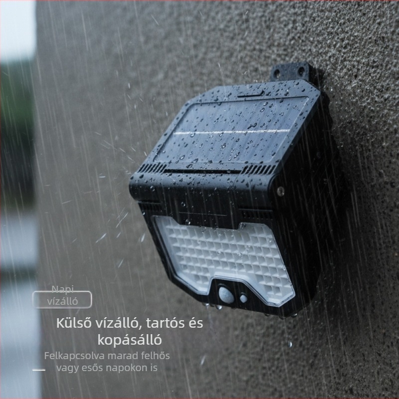 Napelemes, felosztott kültéri, vízálló LED floodlight a táj- és udvari világításhoz, mozgásérzékelővel és fényérzékelő vezérléssel, garázs falikar