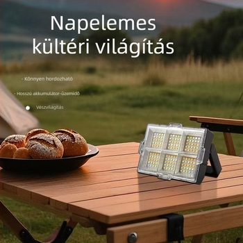 Napelemes, újratölthető lámpa kültéri standokhoz, magas fényerejű LED floodlight, hordozható többfunkciós vészvilágítás