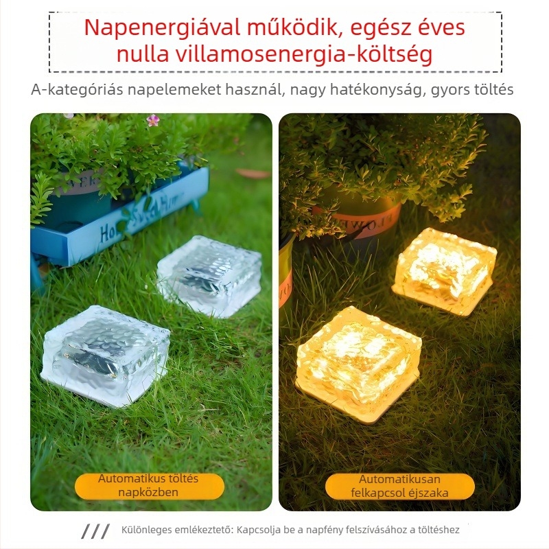 Napelemes kültéri lámpa jégtéglalap formájú, négyszögletes padlóburkoló lámpa, vízálló
