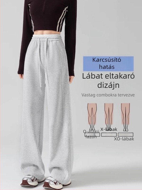 Női sárga laza sportnadrág magas derékkal, drapírozott rész, laza szabású, egyenes és széles szárú, Lulu-stílusban, tavasz–ősz