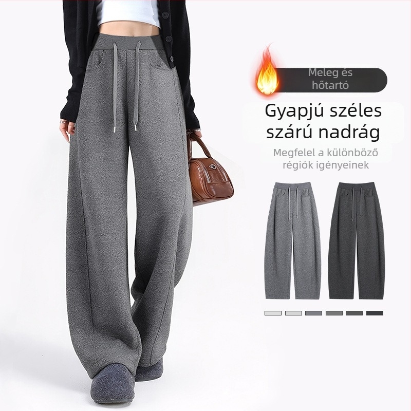 Női magas derekú fleece-betétes sportnadrág, széles szárú, kényelmes viselet