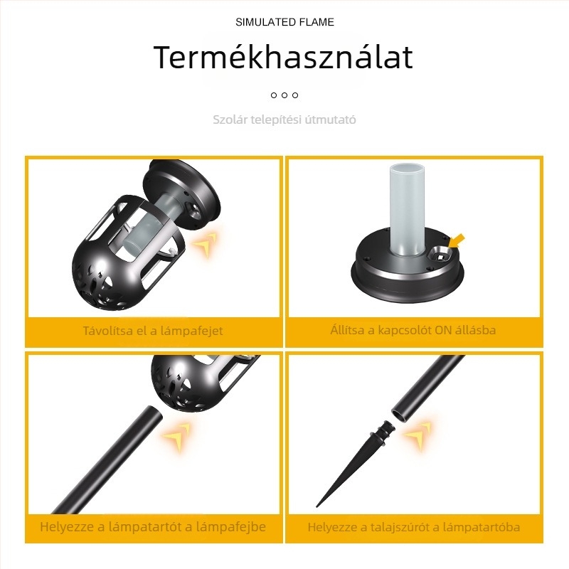 Napelemes kültéri kertlámpa LED lánghatású, vízálló a gyepre és udvari dekorációhoz