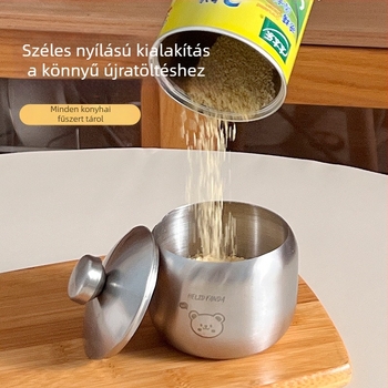 304 rozsdamentes acél ízesítő tartály kanállal sóhoz, cukorhoz és nátrium-glutamáthoz – többfunkciós ízesítő palack
