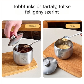 304 rozsdamentes acél ízesítő tartály kanállal sóhoz, cukorhoz és nátrium-glutamáthoz – többfunkciós ízesítő palack