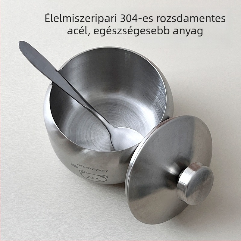 304 rozsdamentes acél ízesítő tartály kanállal sóhoz, cukorhoz és nátrium-glutamáthoz – többfunkciós ízesítő palack