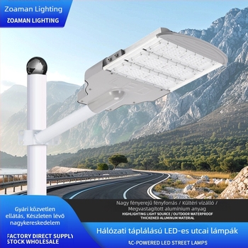 Kültéri út- és térvilágítás, LED utcai lámpák magas oszlopokon, hálózati áramellátás