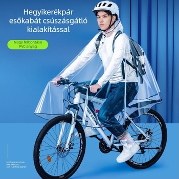 Uniszex esőkabát kerékpárhoz, MTB-hez, teljes testet fedő, duplakarimás kapucnival, átlátszó PVC, extránagy méret