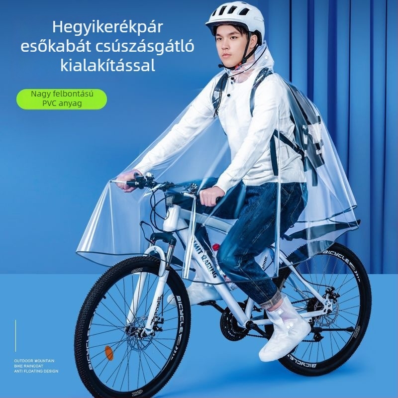 Uniszex esőkabát kerékpárhoz, MTB-hez, teljes testet fedő, duplakarimás kapucnival, átlátszó PVC, extránagy méret