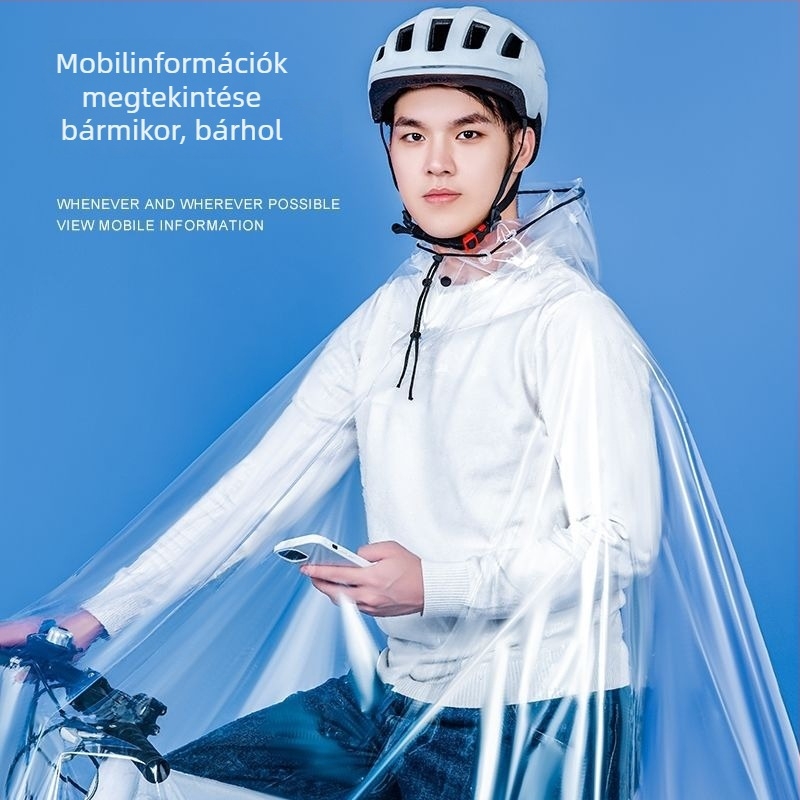 Uniszex esőkabát kerékpárhoz, MTB-hez, teljes testet fedő, duplakarimás kapucnival, átlátszó PVC, extránagy méret