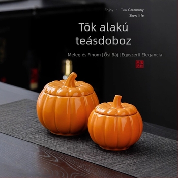 Tök alakú kerámia teás- és bonbonosüveg, zárható, esküvői ajándék, háztartási konyhai tároló, aranyos és mókás
