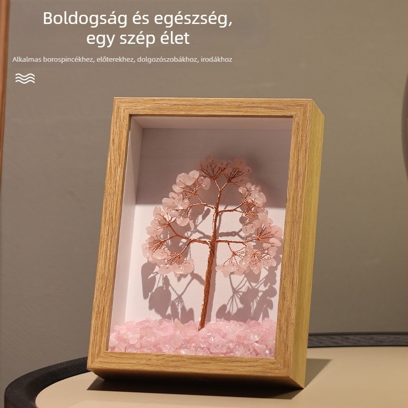Rózsaszín kristályfa fotókeret – elegáns lakberendezés nappaliba, előszobába és irodába