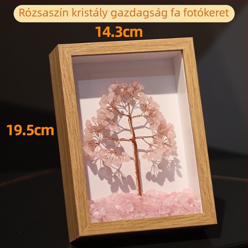 Rózsaszín kristályfa fotókeret – elegáns lakberendezés nappaliba, előszobába és irodába