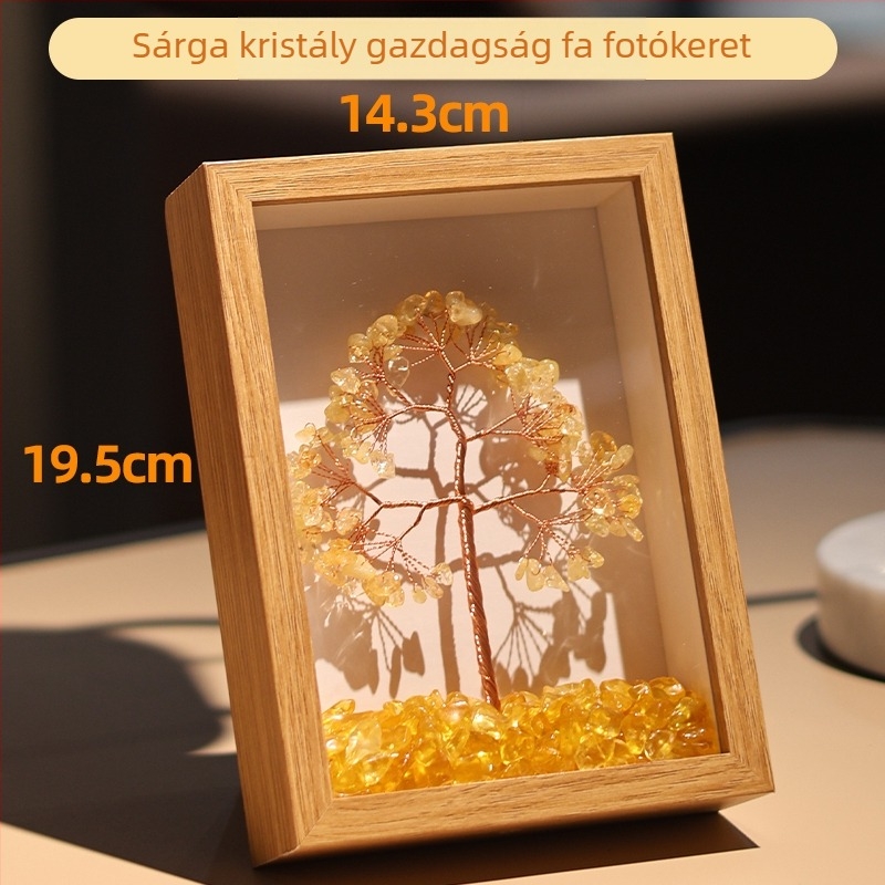 Rózsaszín kristályfa fotókeret – elegáns lakberendezés nappaliba, előszobába és irodába