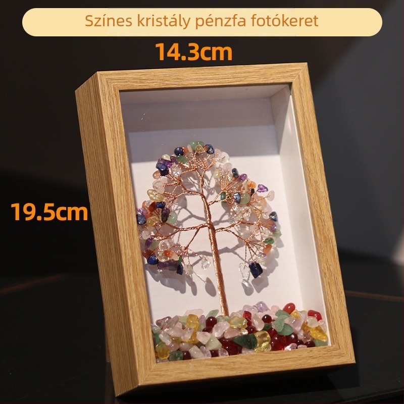 Rózsaszín kristályfa fotókeret – elegáns lakberendezés nappaliba, előszobába és irodába